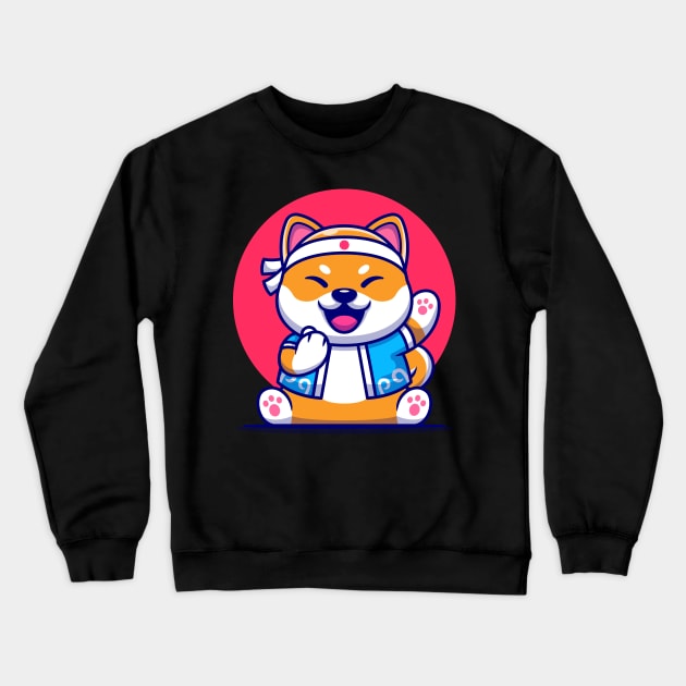 Cute Shiba Inu Dog With Japanese Costume Cartoon Crewneck Sweatshirt by Catalyst Labs